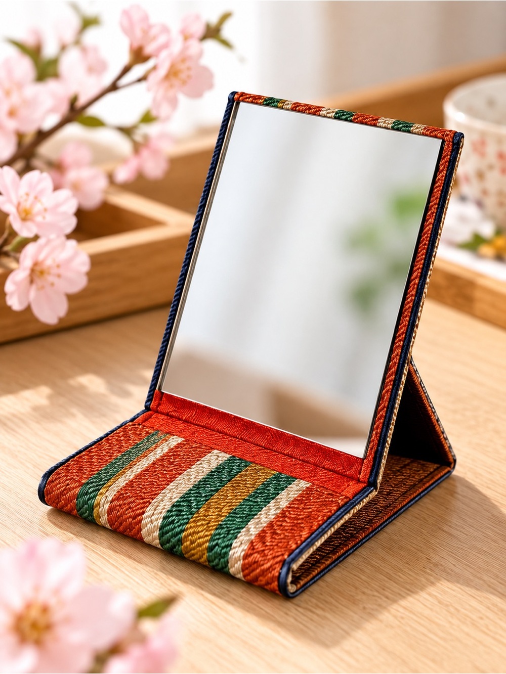 NEW Japanese Chirimen Folding Travel Makeup Mirror Standing Compact